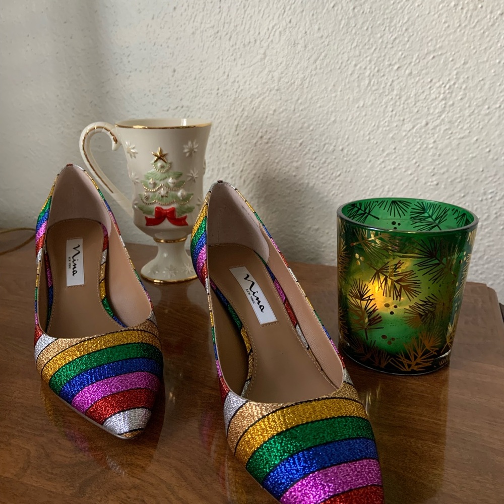 Nina Multicolor Striped Women's Heels, Kitten Heel 2” - Picture 3 of 5